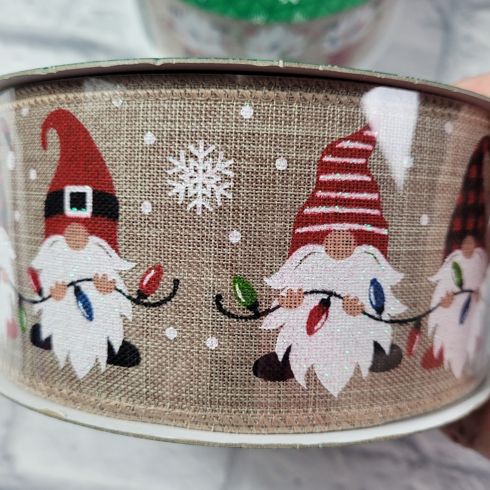 50 yards of Gnome Wire Edge Holiday Ribbon